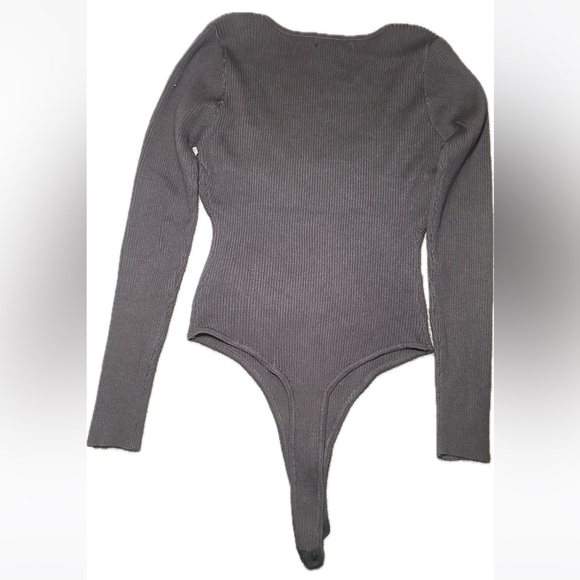 Brown Ribbed Sweater Bodysuit - Picture 2 of 7